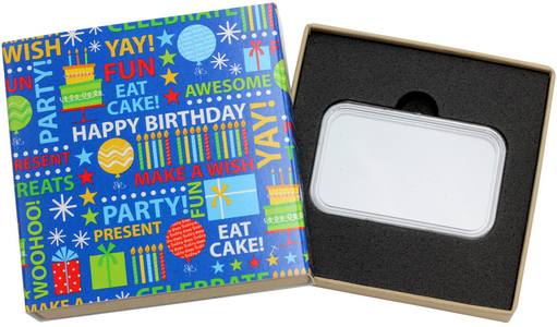 SilverTowne Natural Kraft Paper Gift Box with Blue Happy Birthday Words Box Sleeve